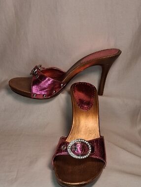 Parallel Metallic Pink High Heel Slide Sandals